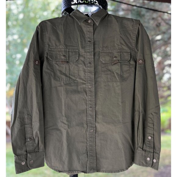 Ralph Lauren Woman P/S Safari Shirt 100% Cotton Button Down Beige Khaki Pockets - Picture 1 of 9